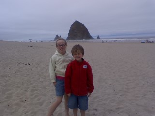 Audrey and AUsten at Haystack Rock.  Where is One-Eyed Willie?